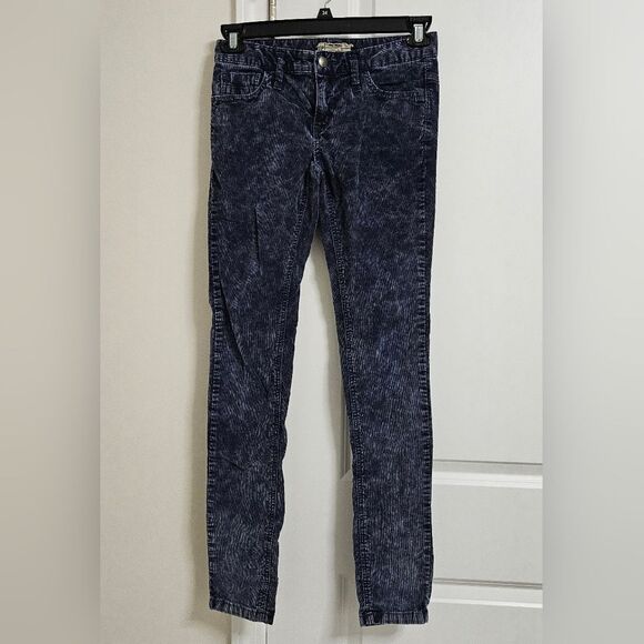 Free People Corduroy Skinny Pants Women's 26 (28x30.5) Blue Boho Low-Rise EUC - Picture 1 of 9